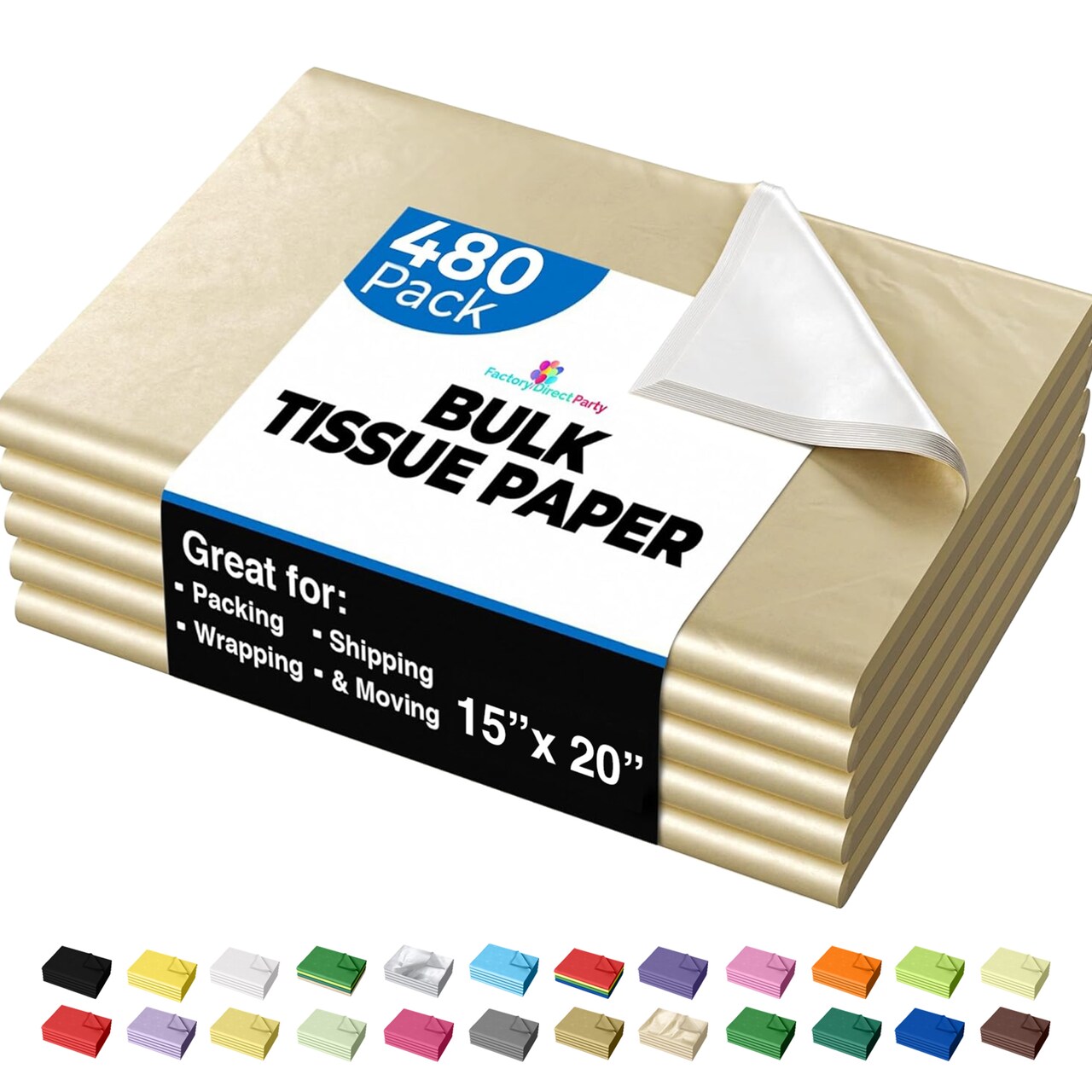 Tissue Paper for Gift Bags - 15" x 20" Bulk Tissue Paper Dark Blue 480 Sheets - 10lb Newsprint for Packing, Birthday Gift Box Filler, Packing Supplies for Moving Supplies